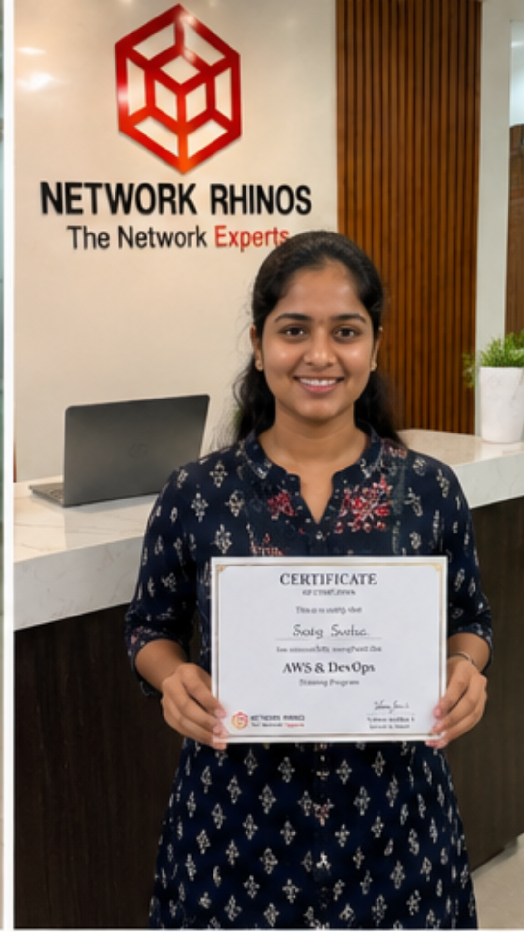 Network Rhinos student with AWS & DevOps course completion certificate